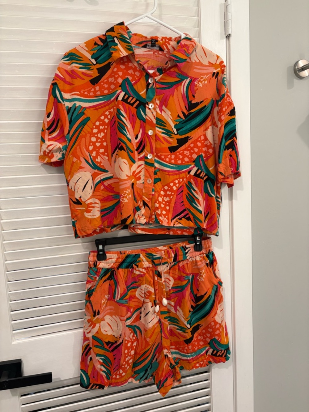 Vibrant Orange Tropical Two-Piece Set